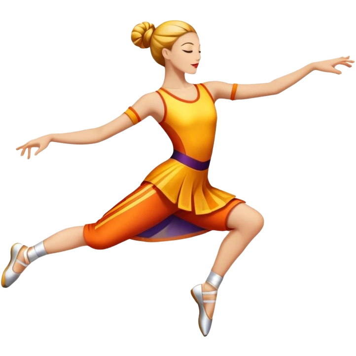 Humanless emoji of Contemporary Dance: The icon should convey the energy and creativity of contemporary dance through symbols and visual elements. bright modern clothing, movement lines, and stage lighting like spotlights.  Transparent background. emoji