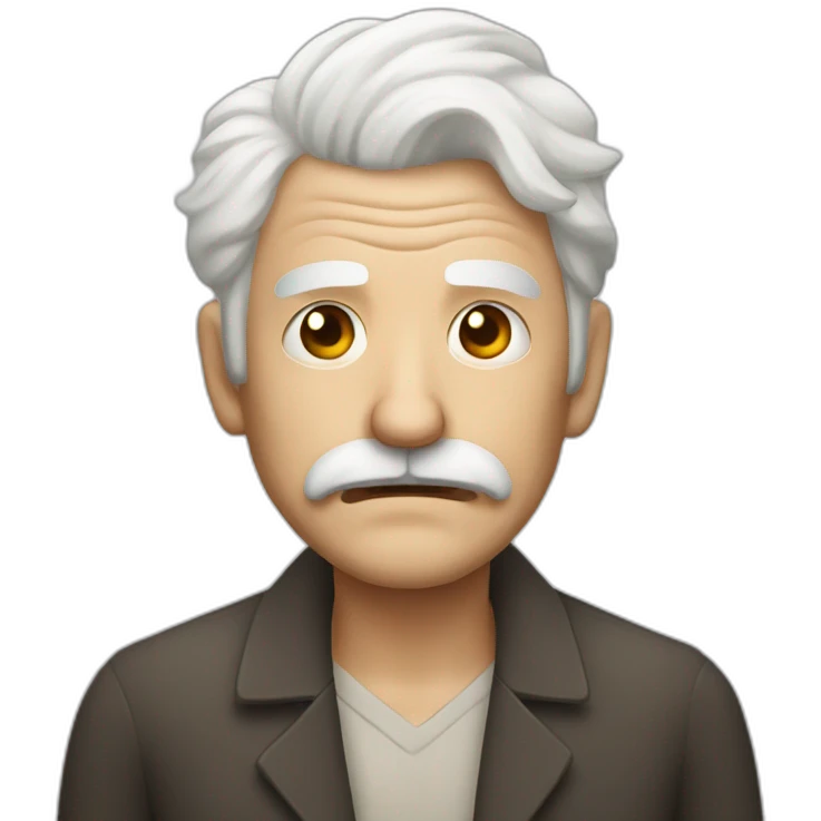 Face of an old man with white hair and mustach who is demoralized emoji
