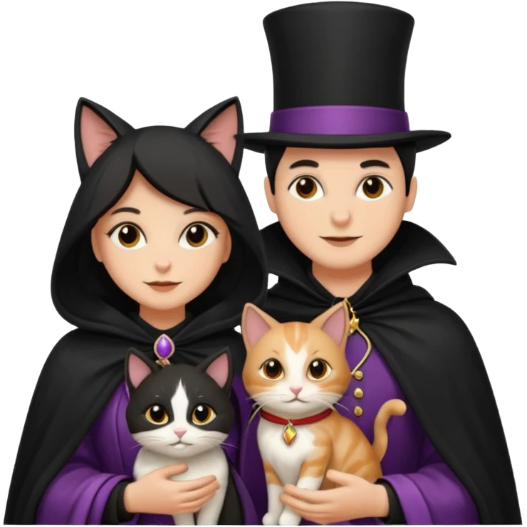 magician couple and their pet cat emoji