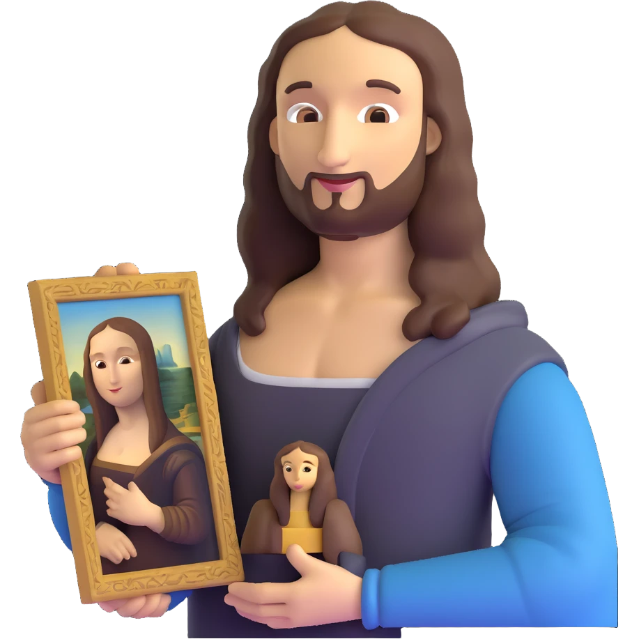 Leonardo da Vinci with Mona Lisa painting emoji