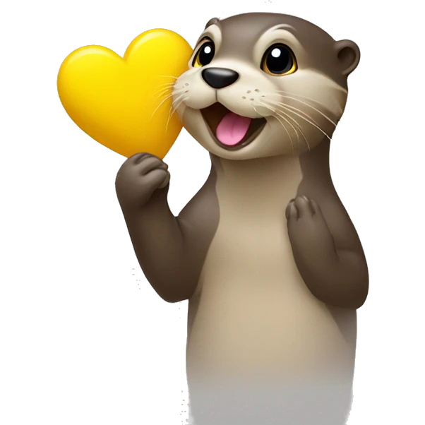 Otter with yellow heart on paw blowing kisses emoji