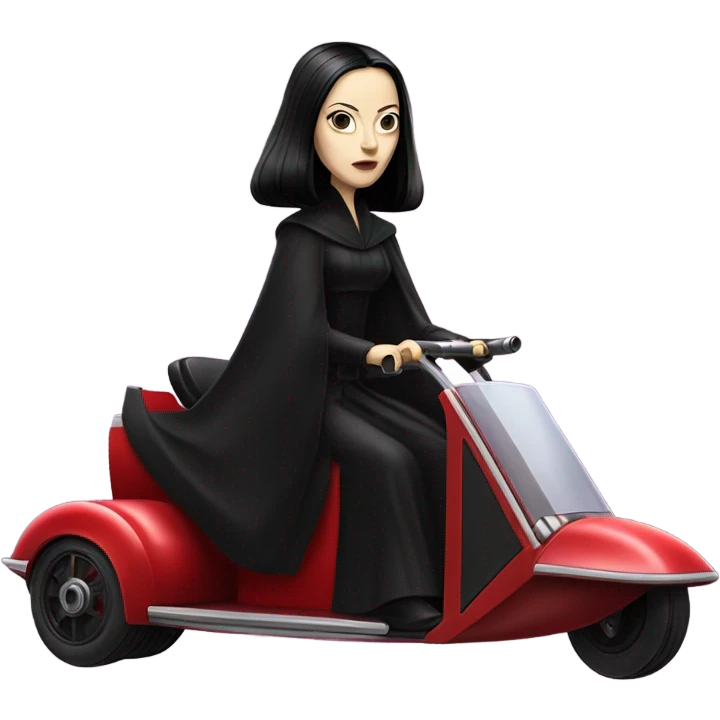 Jedi teen Morticia Addams driving or flying on a red imperial patrol speeder  emoji