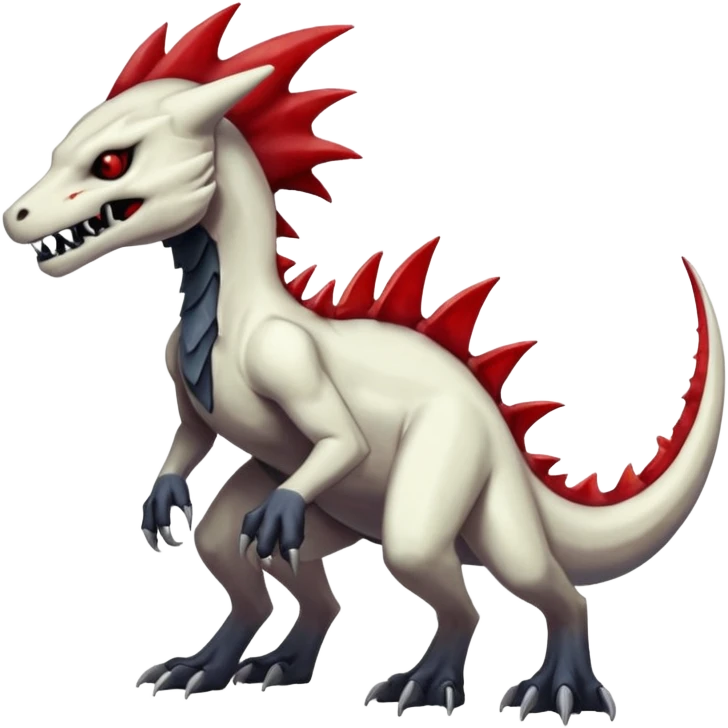 Shiny White Evil Glowing Eldritch Marowak-Salandit-Duskull-Darkdramon-fusion with bloody red markings and a red mane  emoji