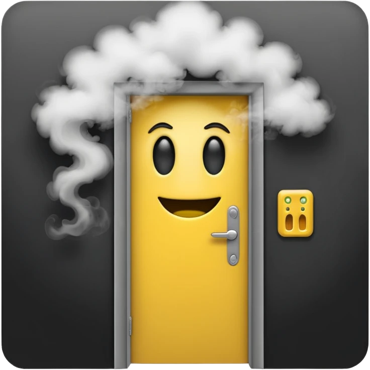 Minimalist emoji-style sticker of a half-open door, with smoke and a single glowing eye visible in the dark inside. Flat design, desaturated colors.
 emoji