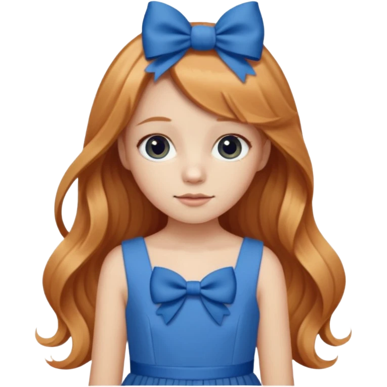 young girl with blue dress, cute blue bow and long strawberry  blonde hair emoji