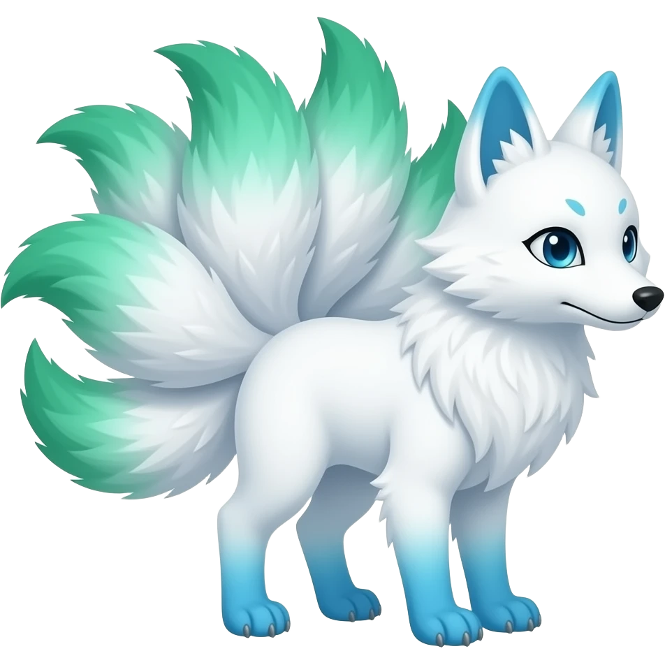 Adult White blue ombré green fluffy Kitsune nine tails Blue paws emoji