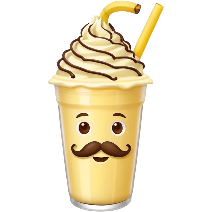 banana milkshake in a take-out cup with mustache emoji