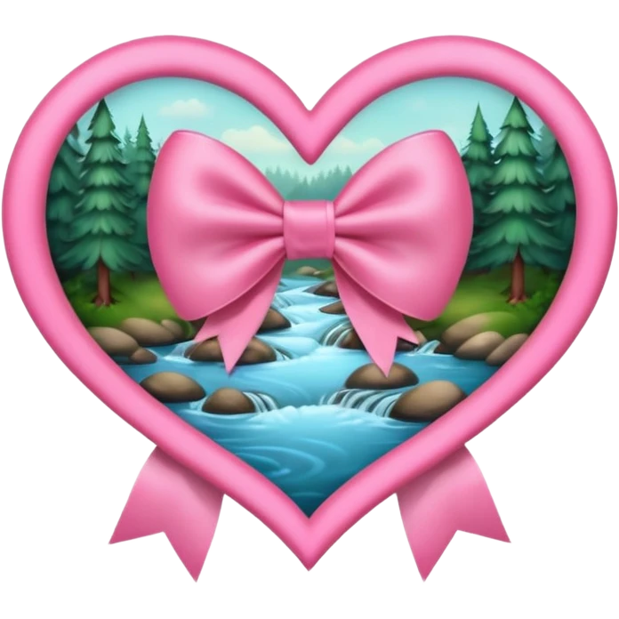 heart with a forest stream with pink bow and heart pattern on the bow emoji