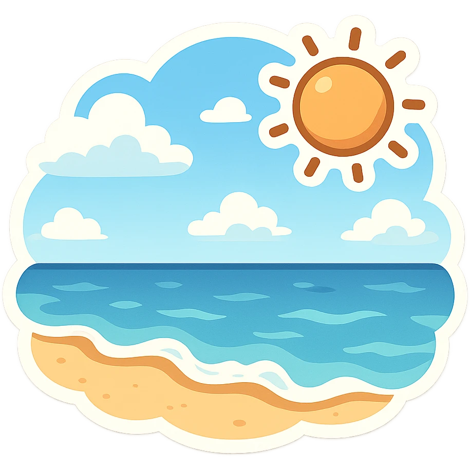 大海，海滩，蓝天，白云，太阳 emoji