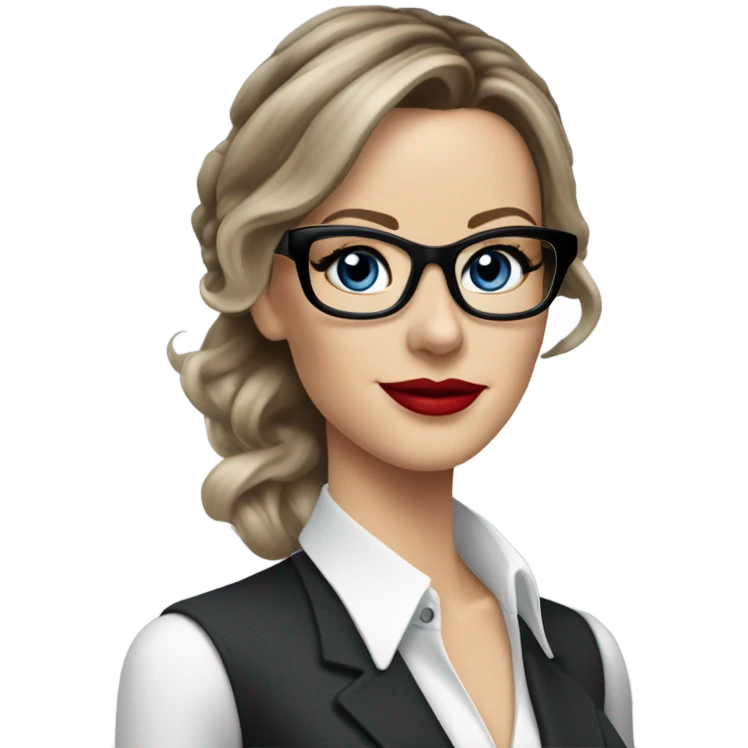 Realistic Kate Beckinsale blue eyes wearing glasses in a business meeting red lipstick  emoji