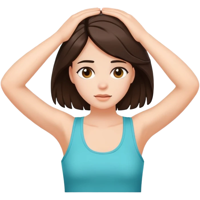 Brunette girl in tank top with hands on her head emoji