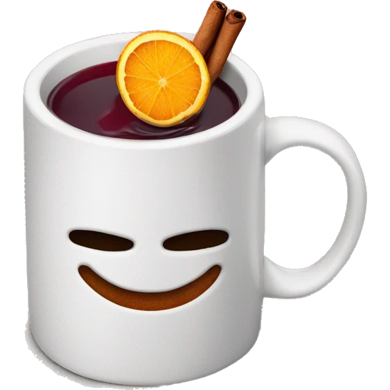 A Christmas mug of hot mulled wine, steaming with cinnamon and an orange slice. emoji