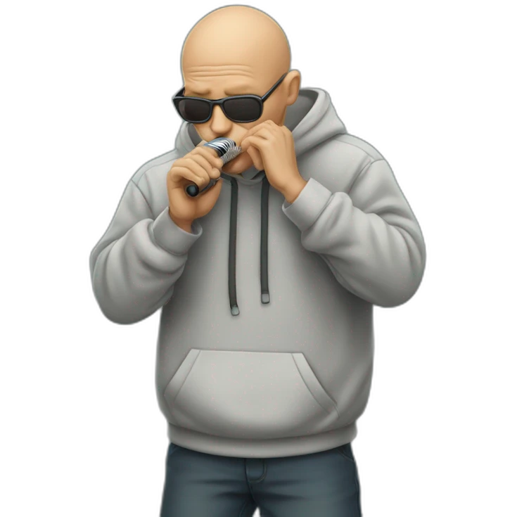 cool 50 year old bald guy in a hoodie playing harmonica emoji