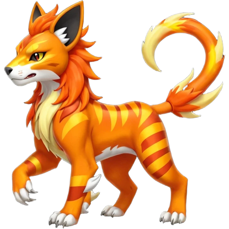 Shiny Glowing Legendary Epic Pyroar-Torracat-Luxray-Tigress-Houndoom-Liger-Hybrid-Fakemon-hybrid-Creature (full body) emoji