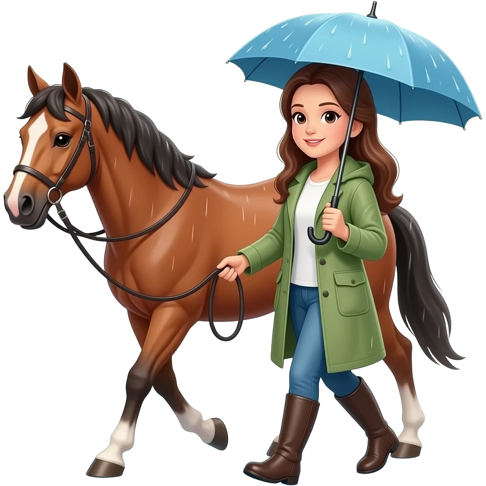 Lady walking horse in the rain emoji