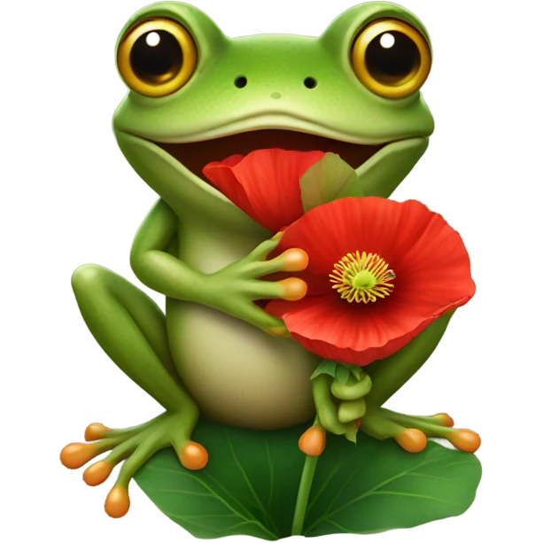 Frog holding a poppy flower  emoji