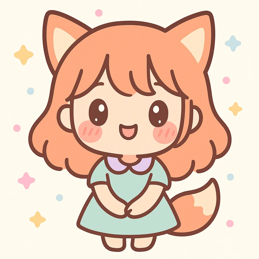 a cute girl with fox ears and ginger hair, blushing, in a kawaii chibi style emoji