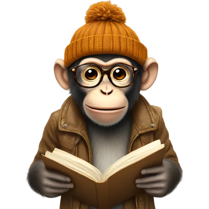 hipster monkey wearing a beanie reading poetry  emoji