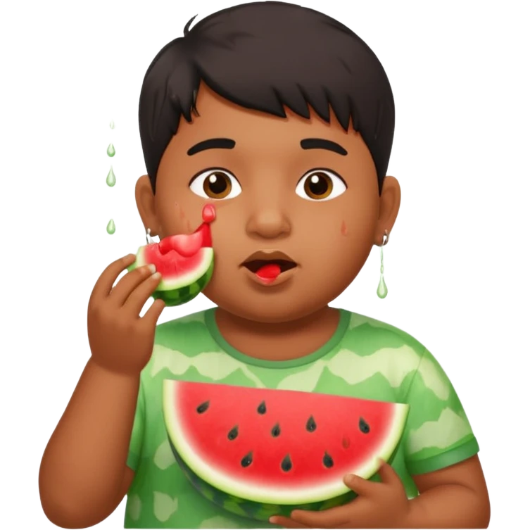 a watermelon with a indian 13 yearold a little fat boy eating it emoji
