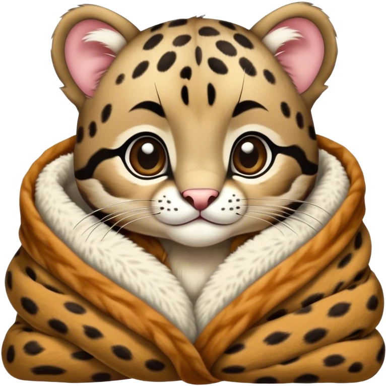 Cute baby clouded leopard cozy in blanket emoji