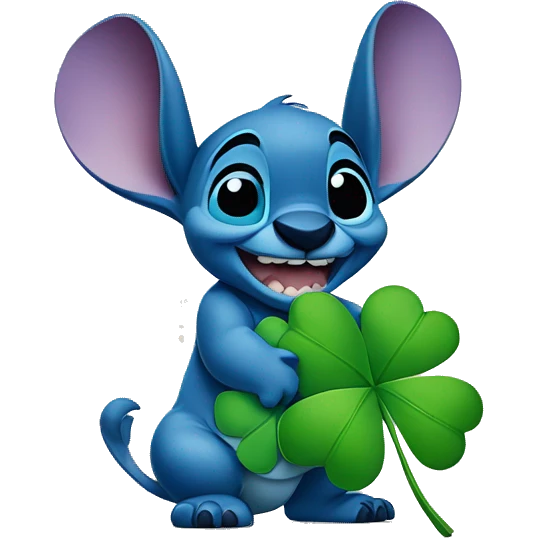 disney character stitch holding a four leaf clover emoji