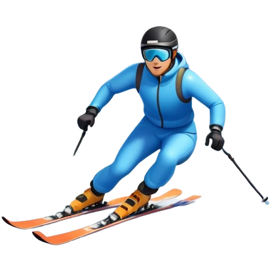 An icon featuring a skier racing down a snow-covered slope, surrounded by snowy peaks, pine trees, and a picturesque mountain landscape. The sky is blue with soft clouds, capturing the thrill and beauty of alpine skiing. Transparent background  emoji