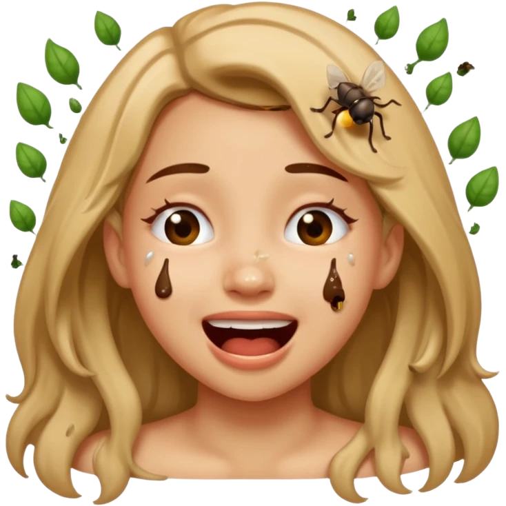 Fille caca qui pu et pleure de rire avec des mouches autour emoji