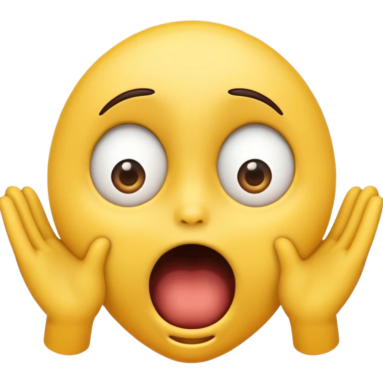 "A surprised emoji face with wide-open eyes and an open mouth, while both hands slide over the mouth in a shocked or gasping expression. emoji