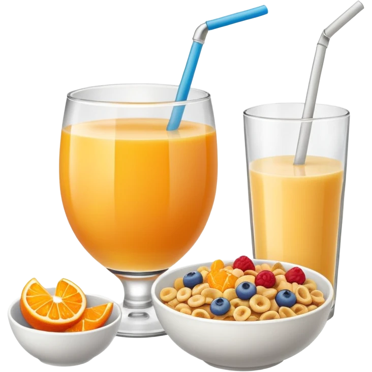 A glass of juice and a bowl with cereals emoji