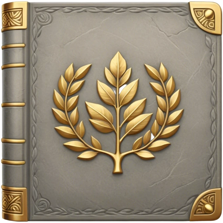 A gray, stone-textured book with bronze or gold details, featuring a mountain, a winding path, or a Roman laurel, radiating strength, resilience, and the wisdom of overcoming adversity emoji