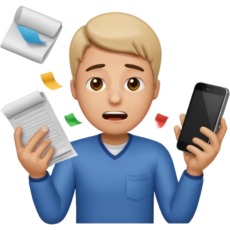 an emoji that depicts a product manager juggling work with panic emoji