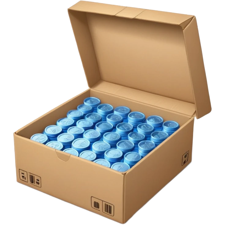 blue coins in a cardboard package emoji