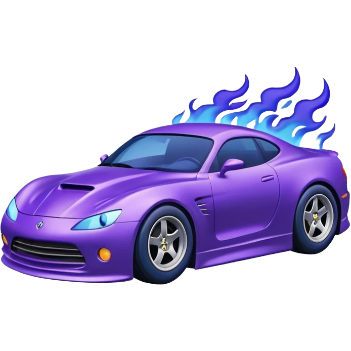Purple car drifting with navy blue flames coming out of the rear tires. emoji