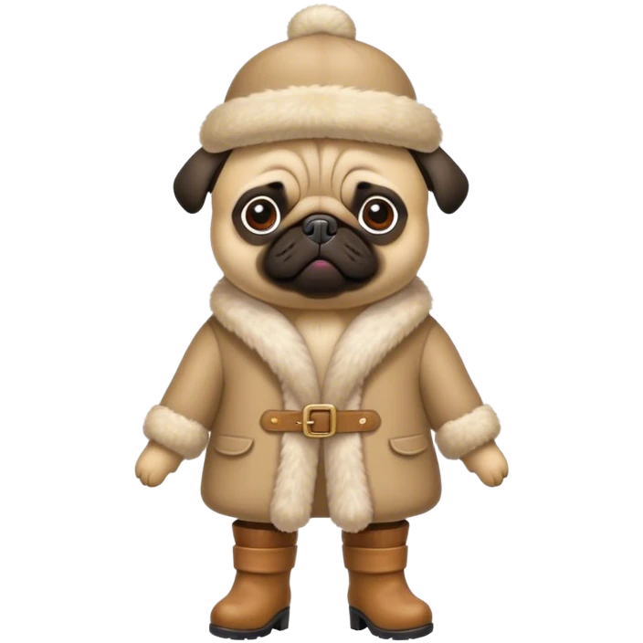 pug in a fur coat, hat and felt boots emoji