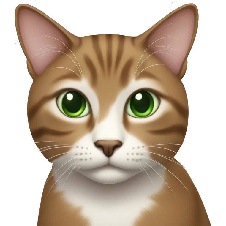 A cat with green eyes with a brown coat in a soft blant emoji