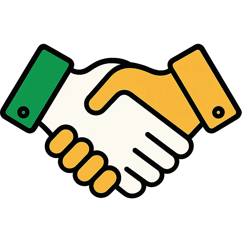 handshake emoji, professional style, green white and gold color scheme, minimalistic, clean lines, no background emoji