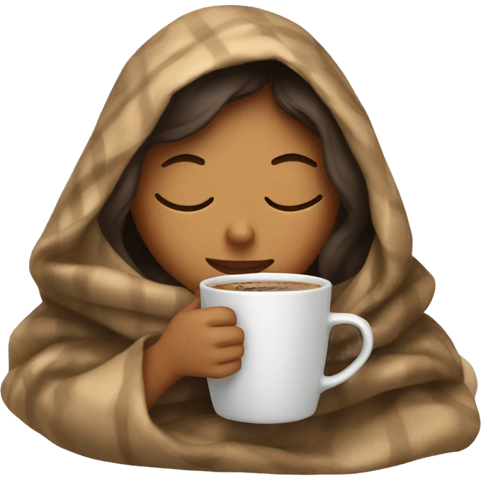 girl inside a blanket sipping coffee eyes closed emoji