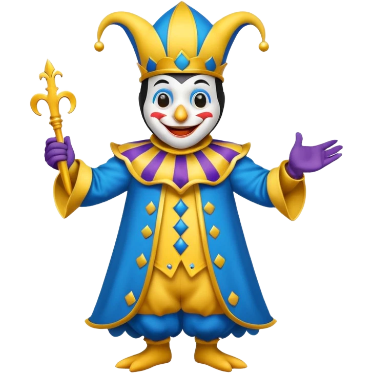 crazy colorful neutral penguin jolly joker, medieval, vintage, court jester, mac os icon, blue color emoji