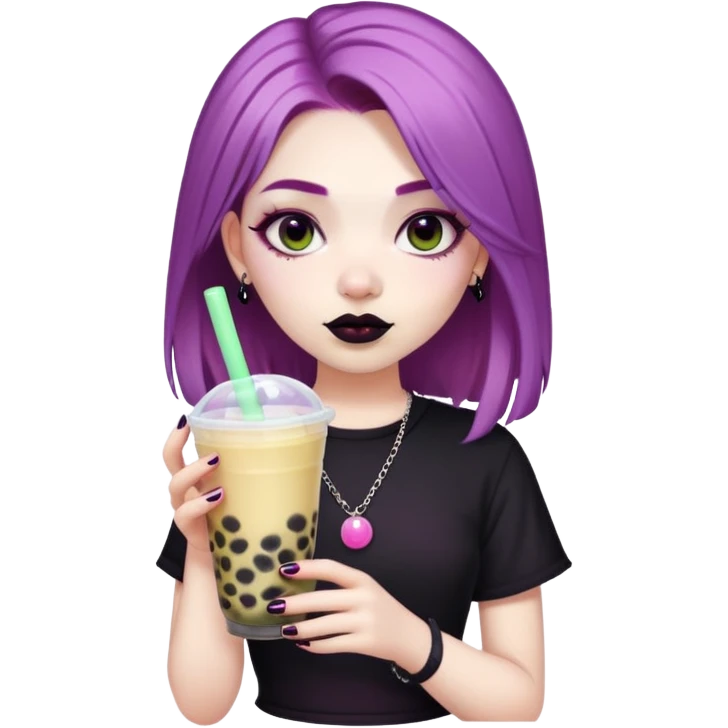 Goth Mexican girl with coloured hair drinking bubble tea emoji