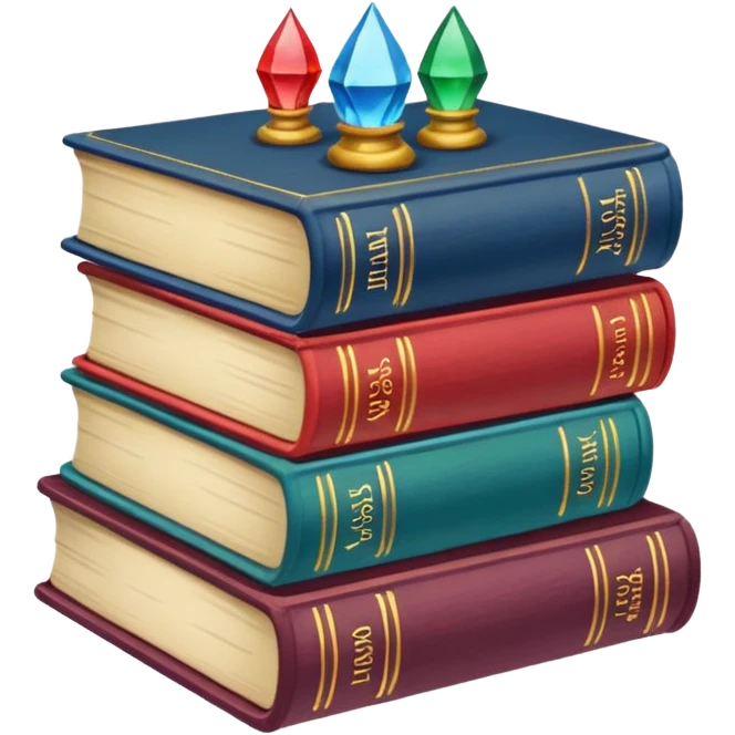 A stack of colorful spellbooks that look like they came out of a fine victorian library emoji