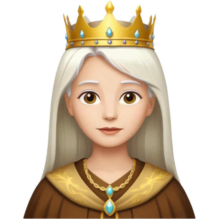 Queen with straight white hair – golden crown, brown robe emoji
