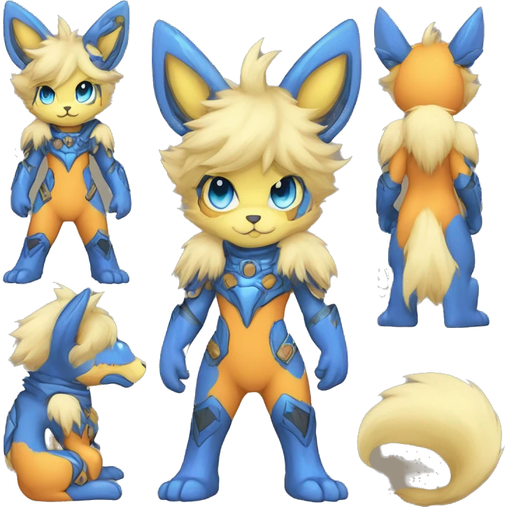 Anthro-Edgy-Cool-Blue-Yellow-Beige-Orange-Contrast-Colors-Fantasy-Fur-Sona-Chibi-Shiny-Fakémon-Hybrid full body emoji