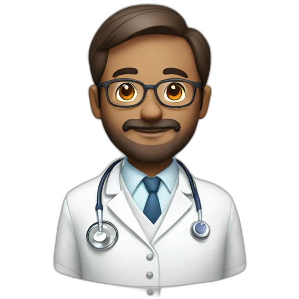 a doctor without beard wearing round glasses and white coat and having stethoscope emoji