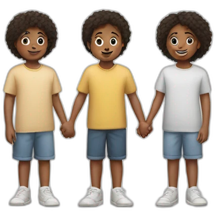 3 white siblings back to back crossing hands emoji