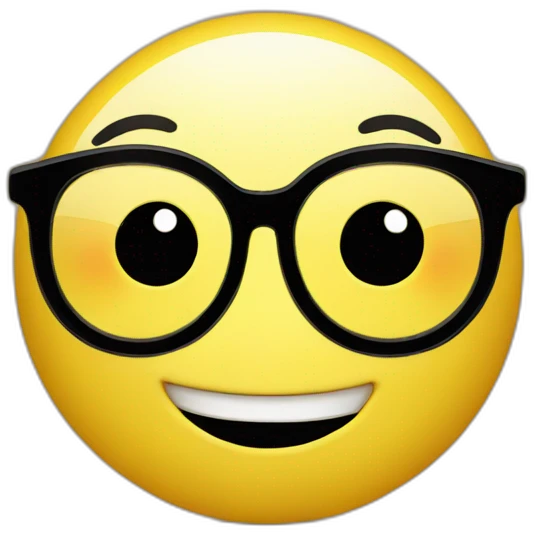 Yellow circle head With a cheerful expression with black eyes black glasses Hair on the head emoji