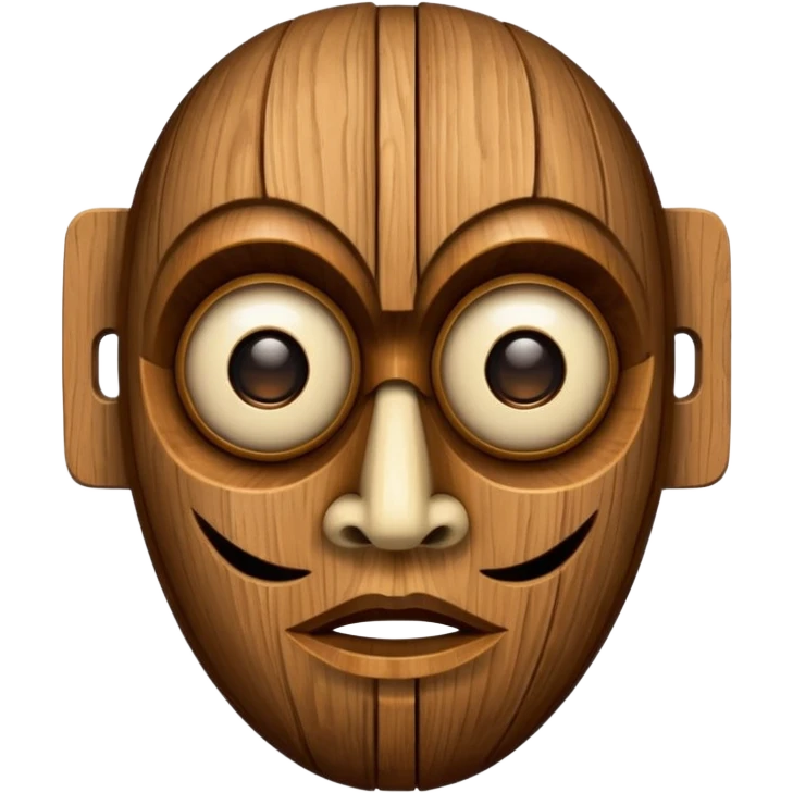 Wooden Mask, Brown carved wood face with hollow eyes. emoji