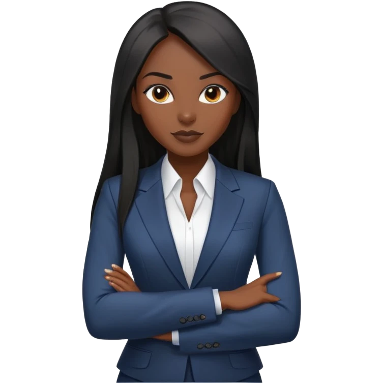 Confident African businesswoman with straight long black hair, sleek professional look, wearing power suit emoji