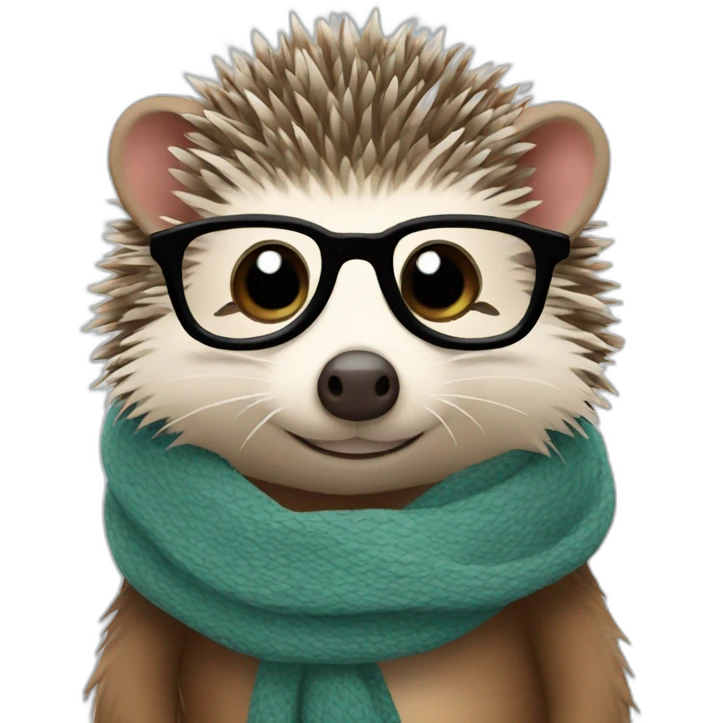 hedgehog with scarf and glasses emoji