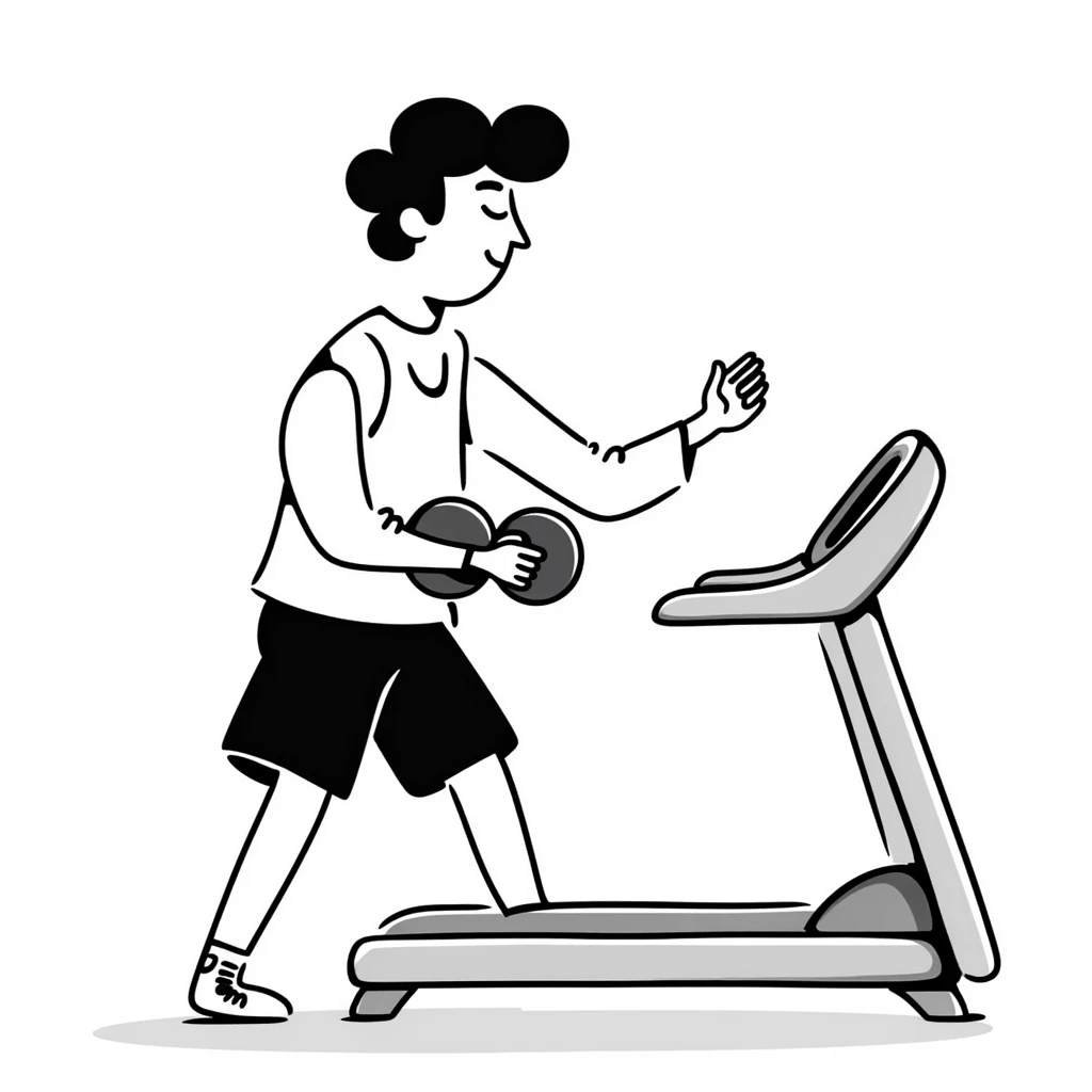Gym equipment workout area with treadmill and weights emoji