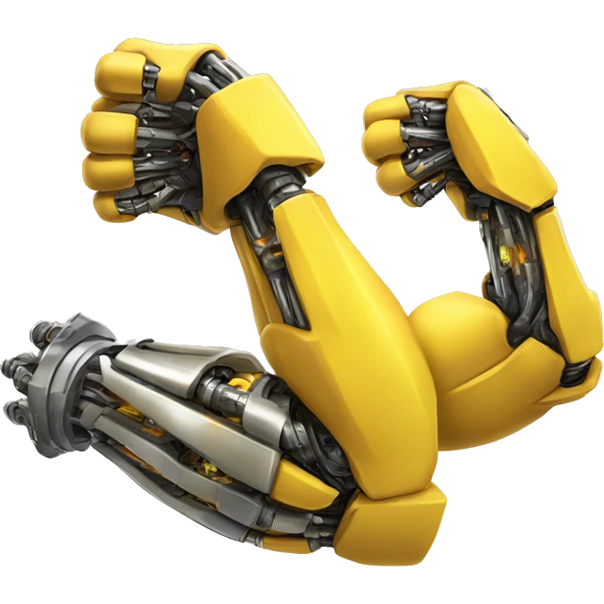 Flexing yellow mechanical cyborg bicep with shocks attached to arm emoji